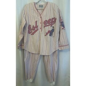 VTG 90s ESLEEP PJ Set Pop Art Rush Week Womens Size Large Flannel Y2K Baseball